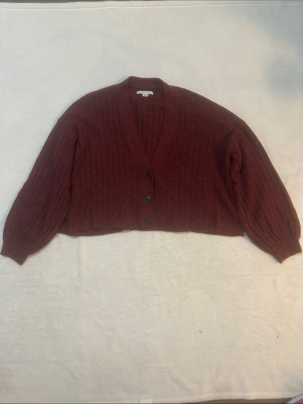 American Eagle Women’s Cardigan Burgundy Cable Knit Button Down Size XS
